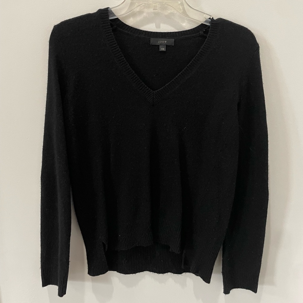Black JCrew sweater with leather detail